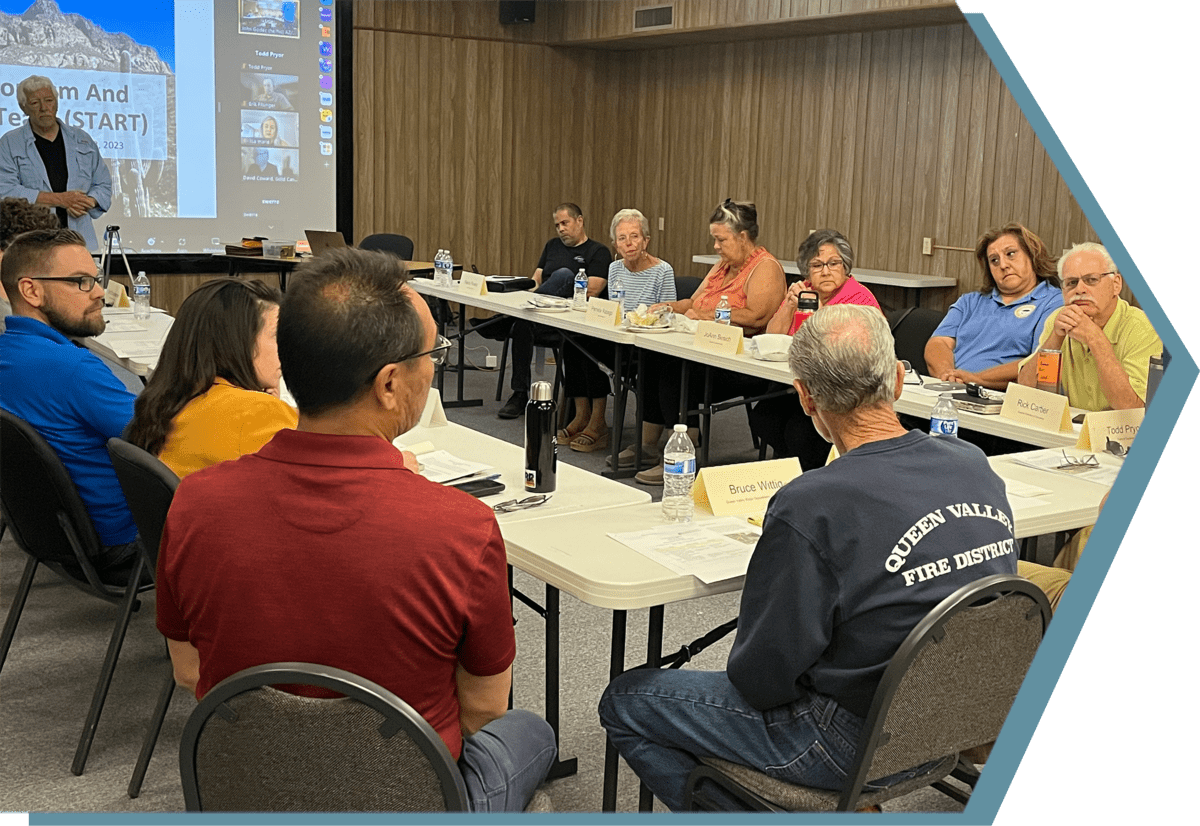 A group of people sitting around a table in a conference room located in Superior, AZ.